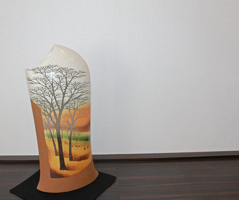 25605 佐伯守美 (象嵌釉彩樹林文花瓶(2003年)) SAEKI Moriyoshi