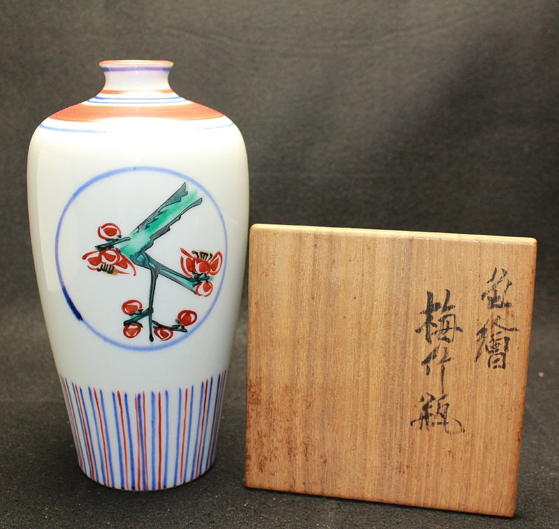 24909 人間国宝 富本憲吉 (色繪梅竹瓶(昭和27年)) TOMIMOTO Kenkichi