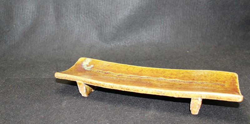 24498 Kitaoji Rosanjin (Oribe glaze comb wave pattern chopping board plate (Kuroda Satoshi))