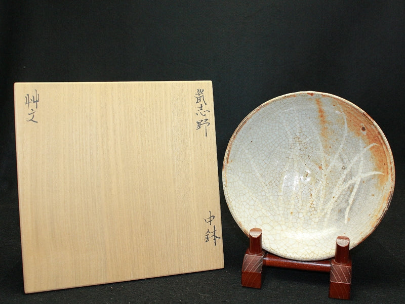 24499 Kitaoji Rosanjin (Rat Shino grass pattern medium bowl (Kuroda Satoshi))