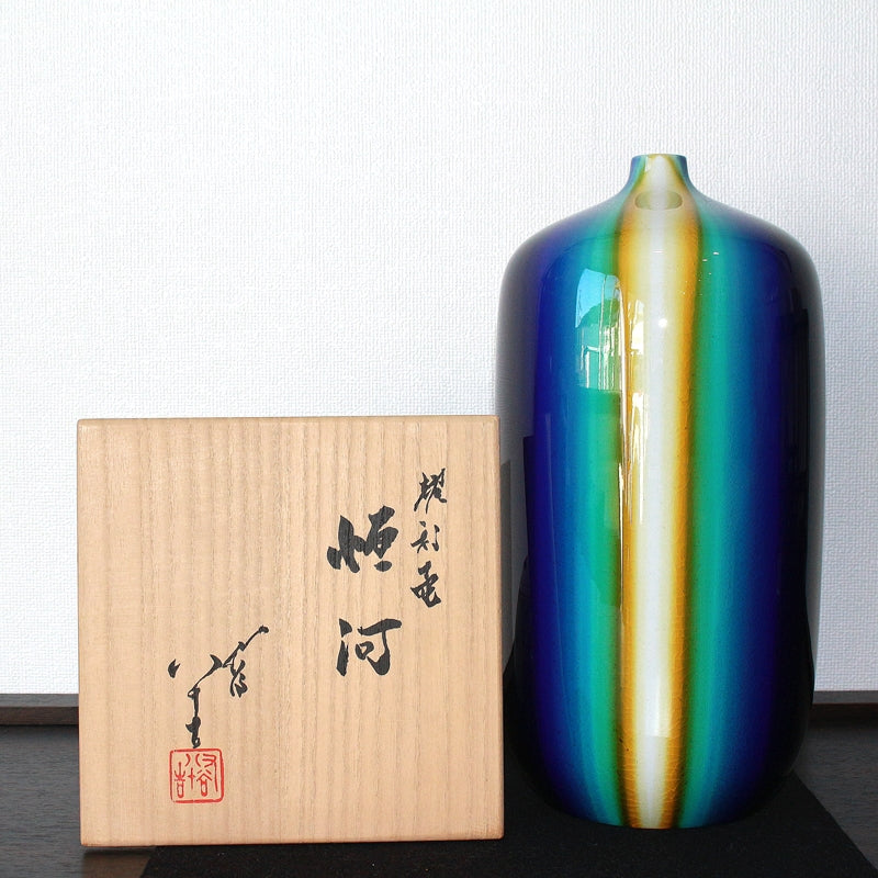 24548 人間国宝 3代徳田八十吉 (耀彩壷「恒河」) TOKUDA Yasokichi