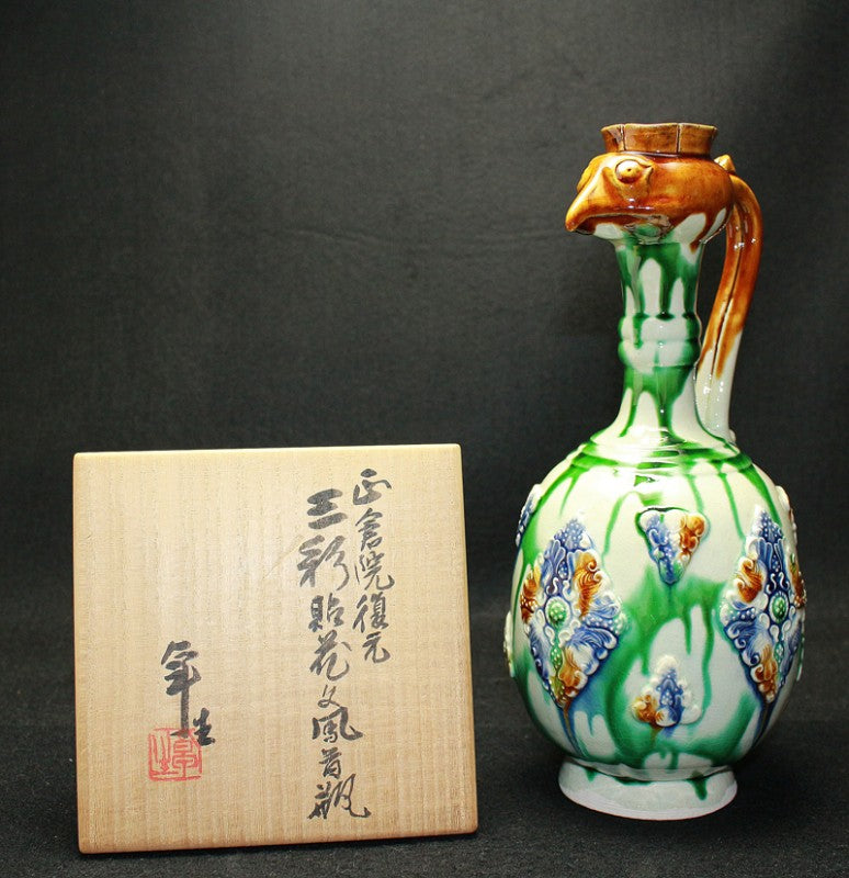 23895 Living National Treasure Takuo Kato (Shosoin Reproduction Three-color Flower Pattern Phoenix-necked Vase)