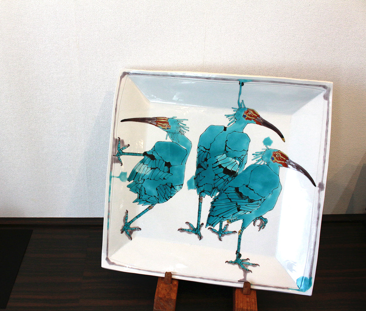 26190 武腰潤 鴇(トキ)の絵皿 (「昔日」2002年日本伝統工芸展 朝日新聞社賞受賞) TAKEGOSHI Jun