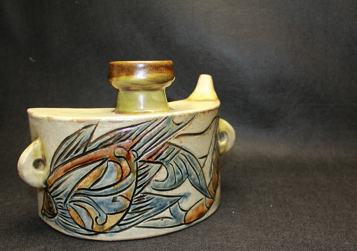 26229 Living National Treasure Jiro Kinjo, Shrimp and Fish Design Vase