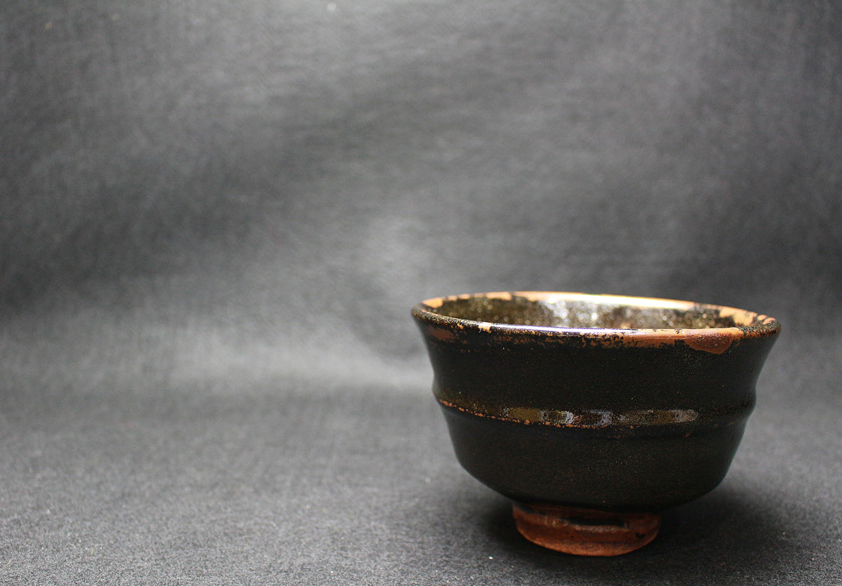26301 人間国宝 浜田庄司 黒釉胴紐茶盌 HAMADA Syoji