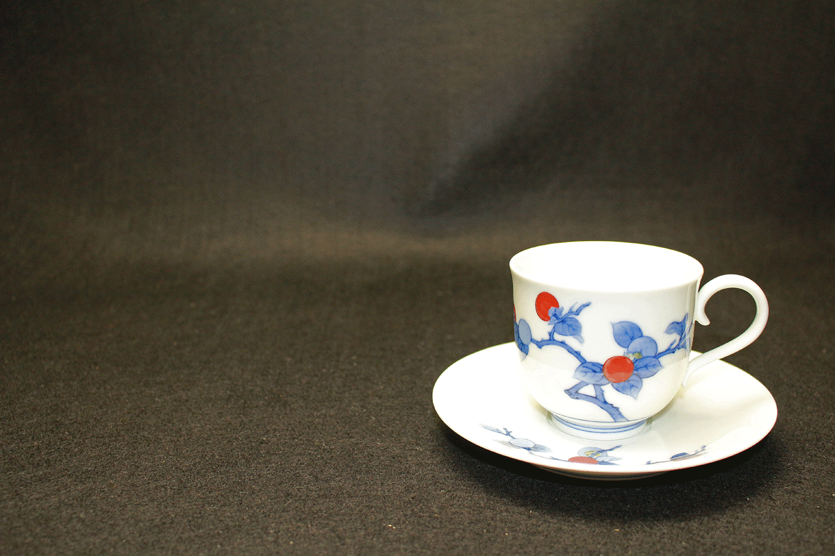 26440 14代酒井田柿右衛門 染錦柿文珈琲碗② SAKAIDA Kakiemon