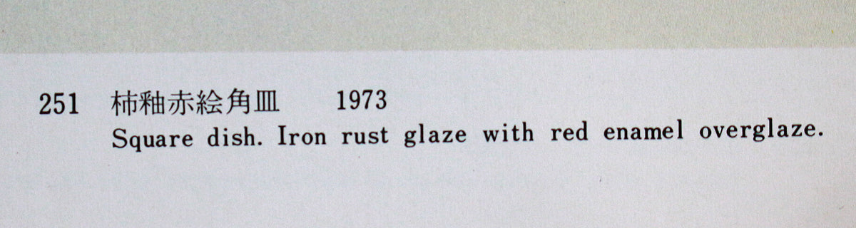 25718 人間国宝 浜田庄司 柿釉赤繪角皿「春来春去」 HAMADA Syoji