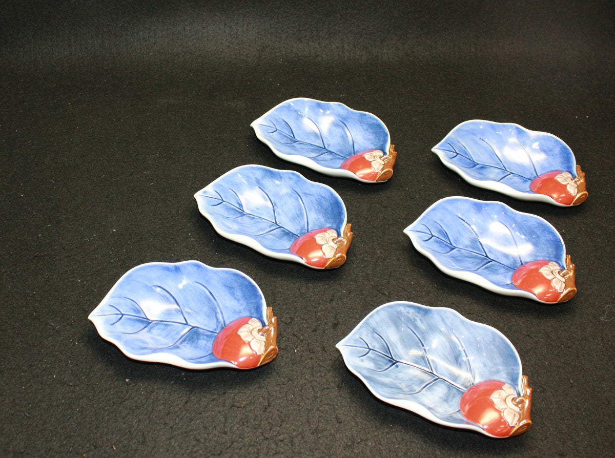 25850 人间国宝第十四代 酒井田柿右卫门 柿叶形盘子 (6个)