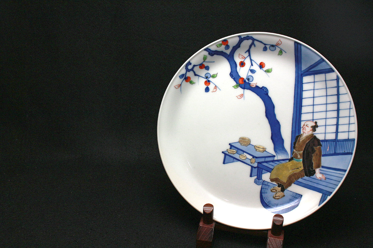 25827 12代酒井田柿右衛門 染錦初代模様陶額 SAKAIDA Kakiemon