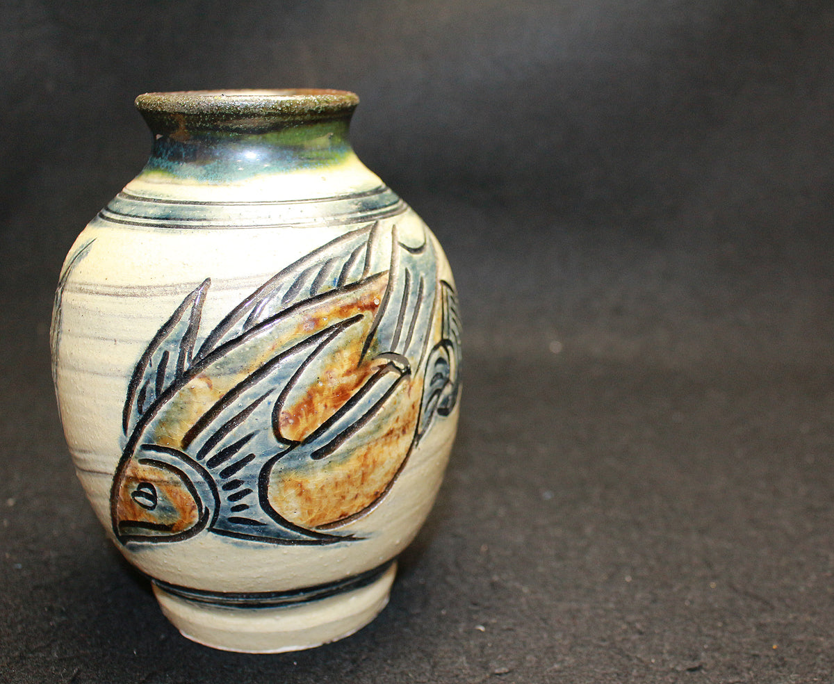 25930 人间国宝金城二郎壶屋烧花瓶 KINJO 二郎