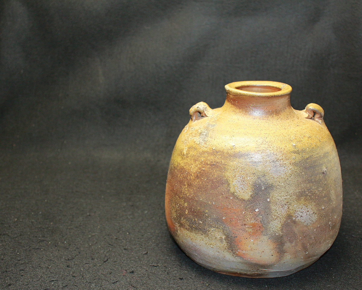 25996 Living National Treasure Jun Isezaki Bizen eared flat vase