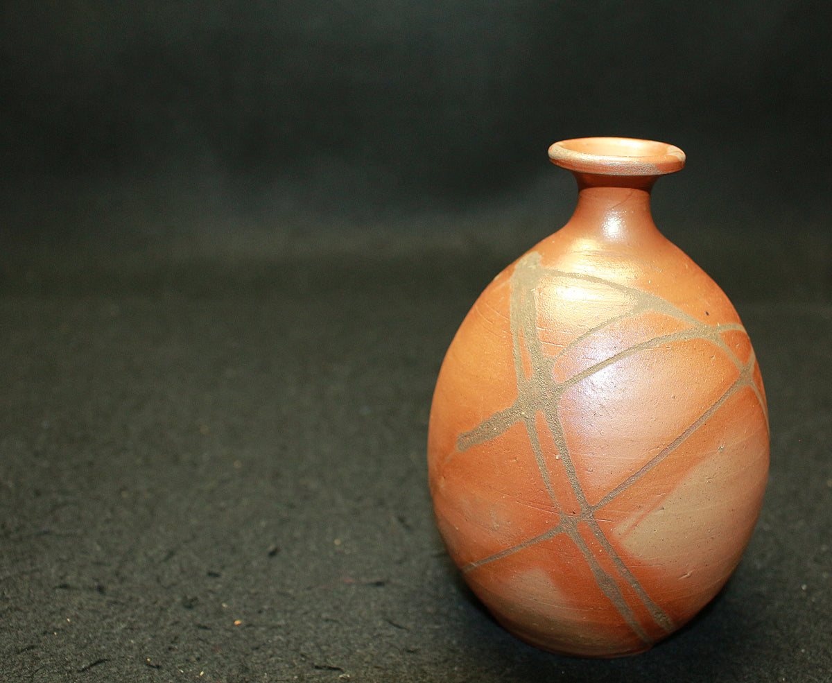 26085 Living National Treasure Fujiwara Kei Bizen Sake Bottle FUJIWARA Kei