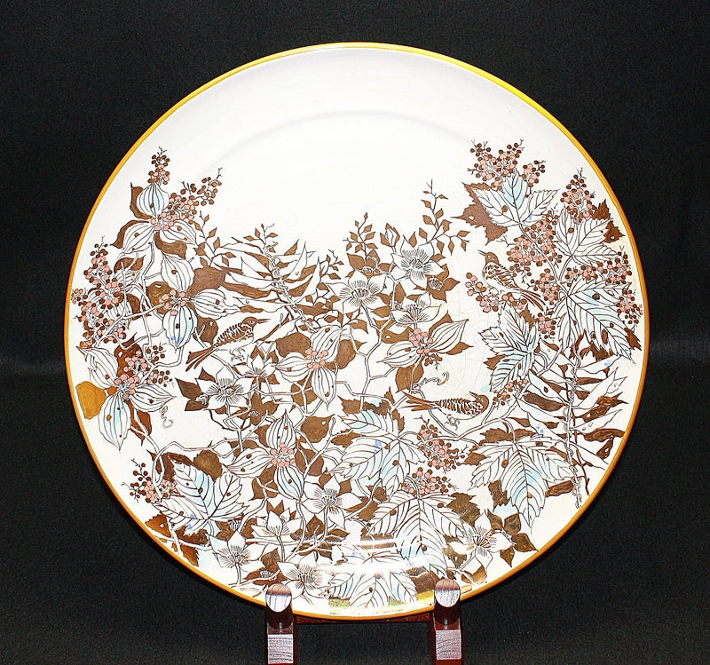 22240 Living National Treasure Takuo Kato (Large Luster Plate "Poem of Birds")