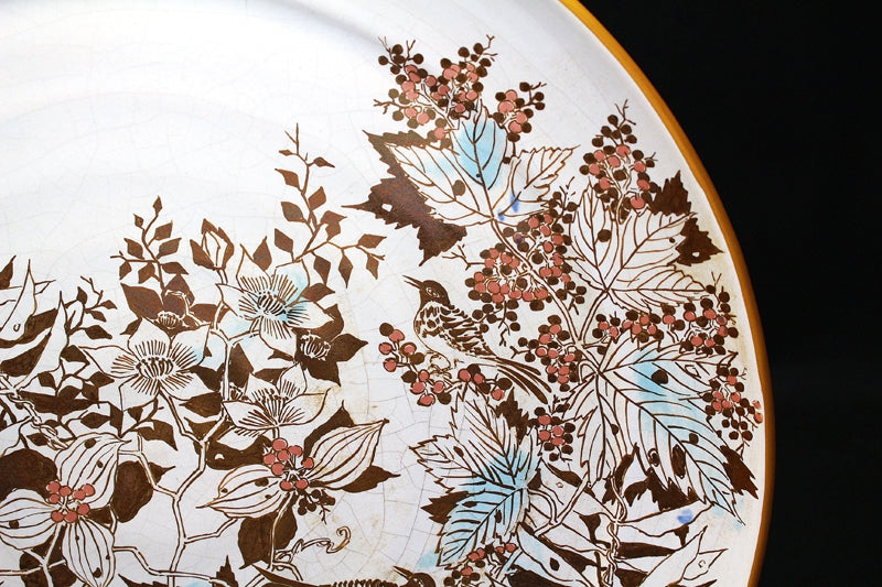 22240 Living National Treasure Takuo Kato (Large Luster Plate "Poem of Birds")