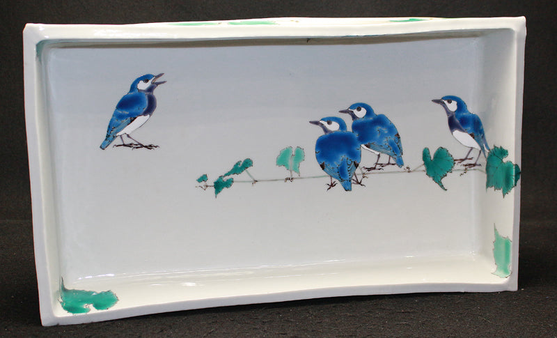 25577 Takegoshi Jun (Colored Lapis Lazuli Rectangular Bowl with Crow Design) 