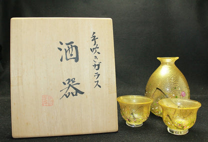 24832 KUROKI Kuniaki（手工吹制玻璃清酒杯“金色镶嵌光林”）KUROKI Kuniaki 