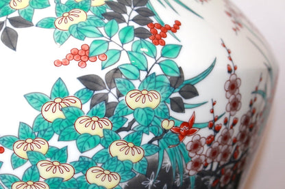 24606 Living National Treasure 14th Imaizumi Imaemon (Colored Snowflakes and Ink Splashes with Four Seasons Flower Design Vase (Solo Exhibition Work)) 