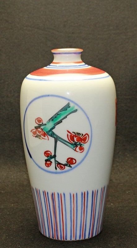 24909 Living National Treasure Tomimoto Kenkichi (Colored Plum Blossom and Bamboo Vase (1952)) 