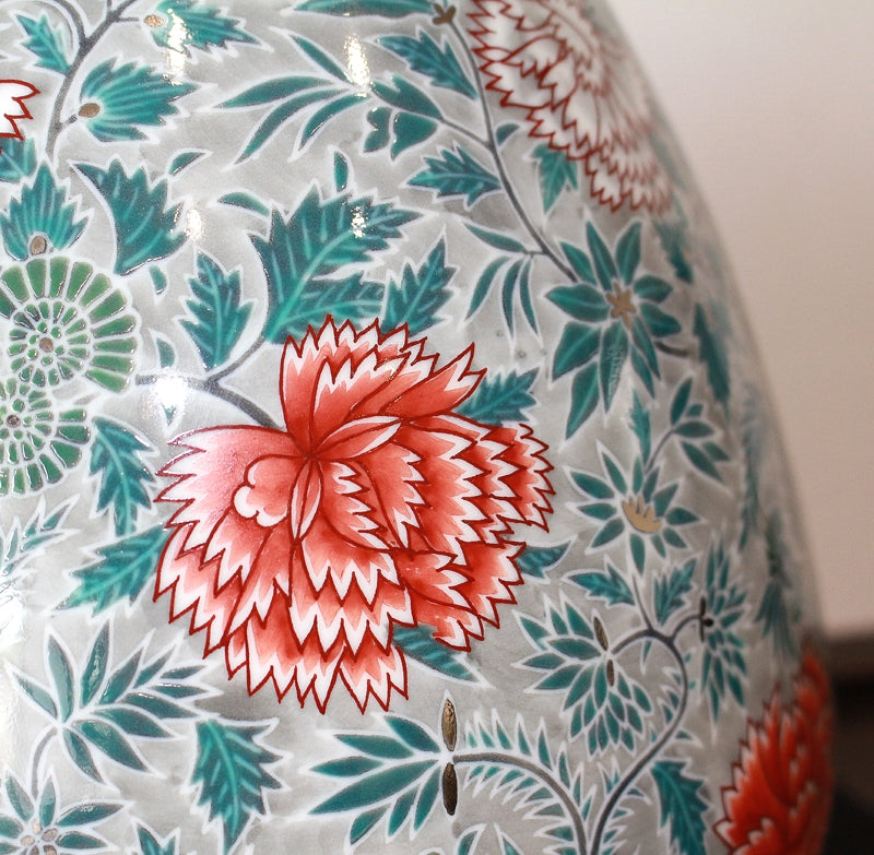 24441 Living National Treasure 14th Generation Imaizumi Imaemon (Colored Ink Splashing Chrysanthemum Sarasa Design Vase) 