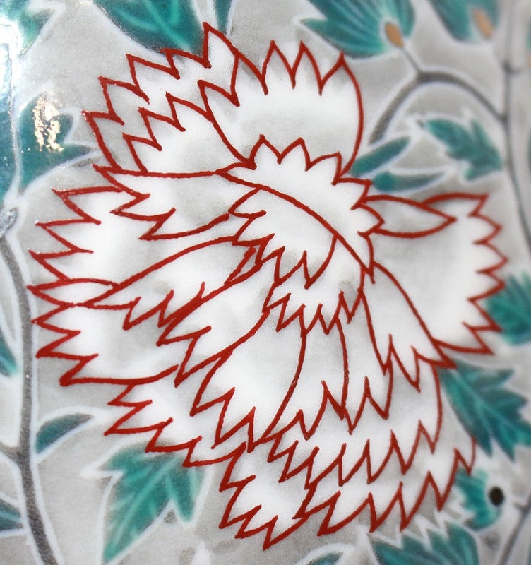 24441 Living National Treasure 14th Generation Imaizumi Imaemon (Colored Ink Splashing Chrysanthemum Sarasa Design Vase) 