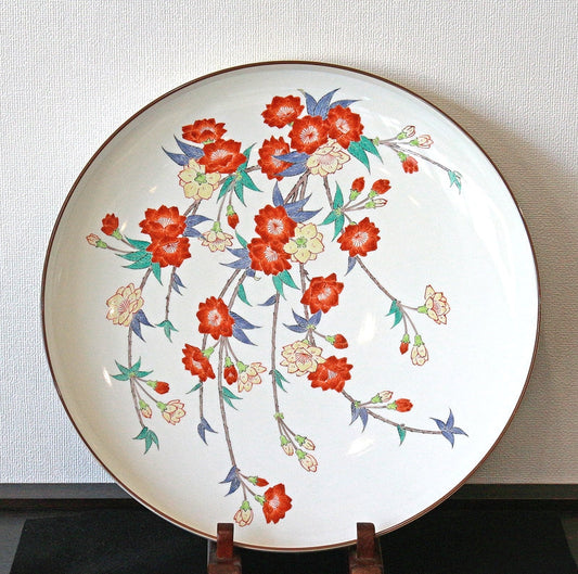 24921 Living National Treasure 14th Generation Sakaida Kakiemon (Dark-colored Weeping Cherry Blossom Design Plate) SAKAIDA Kakiemon 