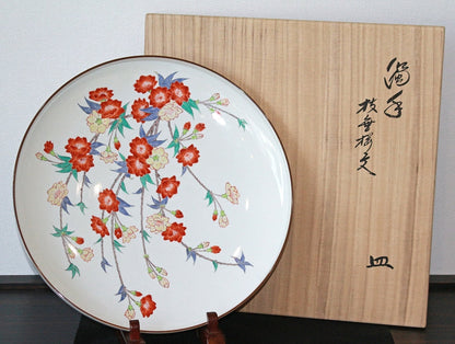 24921 Living National Treasure 14th Generation Sakaida Kakiemon (Dark-colored Weeping Cherry Blossom Design Plate) SAKAIDA Kakiemon 