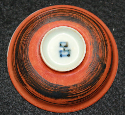 24954 Kitaoji Rosanjin (Red cobalt blue and silver brushed sake cup for two guests (2nd generation Kuroda box) 