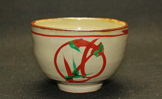 24911 Living National Treasure HAMADA Shoji (Ryukyu Kiln Red-painted Round Patterned Tea "Red-painted" (Hounsai)) 