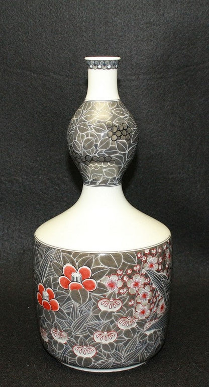 25318 Living National Treasure 14th Generation Imaizumi Imaemon (Colored Snowflake Ink Splash Auspicious Flower Vase) 