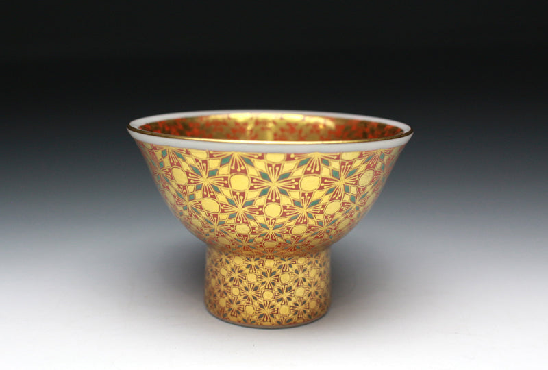 22125 4th Generation Kamide Kizan (Gold Brocade Hand-cut Five-colored Small Pattern Sake Cup) 