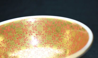 22125 4th Generation Kamide Kizan (Gold Brocade Hand-cut Five-colored Small Pattern Sake Cup) 