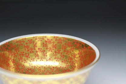 22125 4th Generation Kamide Kizan (Gold Brocade Hand-cut Five-colored Small Pattern Sake Cup) 