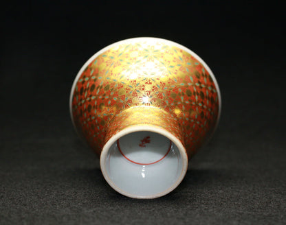 22125 4th Generation Kamide Kizan (Gold Brocade Hand-cut Five-colored Small Pattern Sake Cup) 