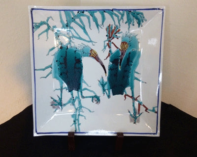 19724 Takegoshi Jyun (Large square plate with a landscape of pheasants)