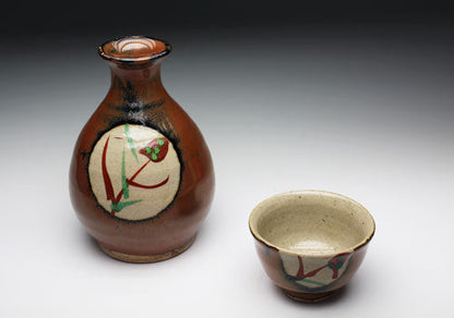 20816 HAMADA Shoji (Red painted round pattern sake set [set])