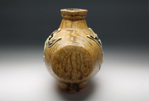 20822 Kanjiro Kawai [Bin Takashi] (Ash-glazed cylindrical vase with floral motif)