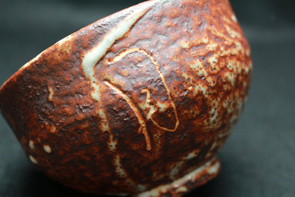 26124	北大路魯山人	　鼡志野文字入茶碗（雪月花・黒田識）　 KITAOJI Rosanjin