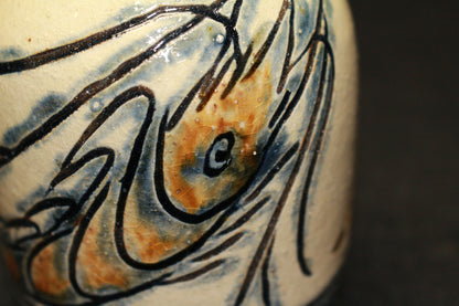 26172 Living National Treasure Jiro Kinjo Sake Bottle with Shrimp and Fish Motif KINJO Jiro 