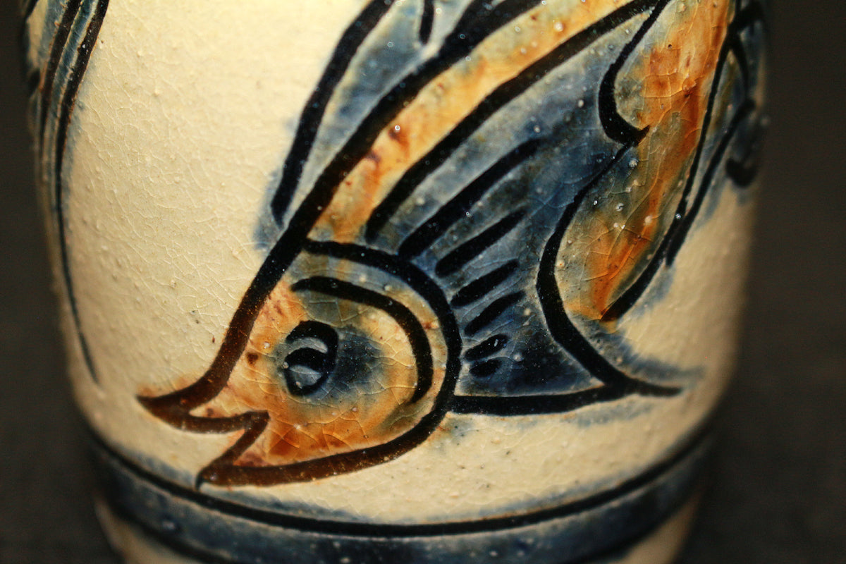 26172 Living National Treasure Jiro Kinjo Sake Bottle with Shrimp and Fish Motif KINJO Jiro 