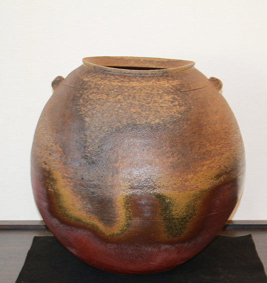 26184　人間国宝　藤原雄	備前擂座大壷