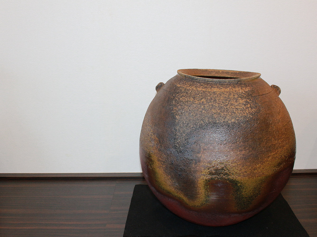 26184　人間国宝　藤原雄	備前擂座大壷