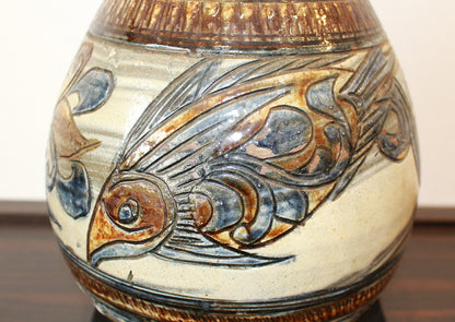 26189　 人間国宝   金城次郎　魚紋花瓶　KINJO　Jiro