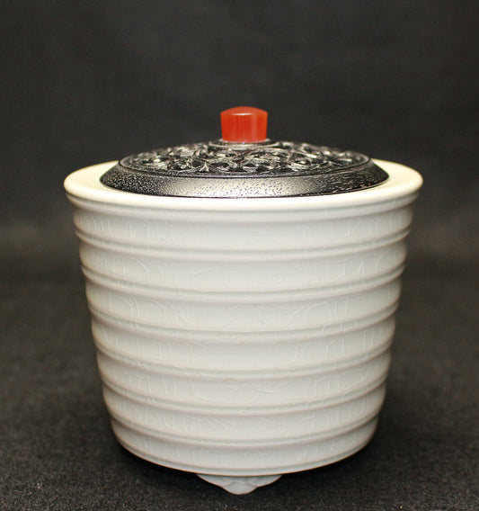 26191　帝室技芸員　陶聖 板谷波山　氷華磁香爐（東美鑑定書付属）　 ITAYA　Hazan