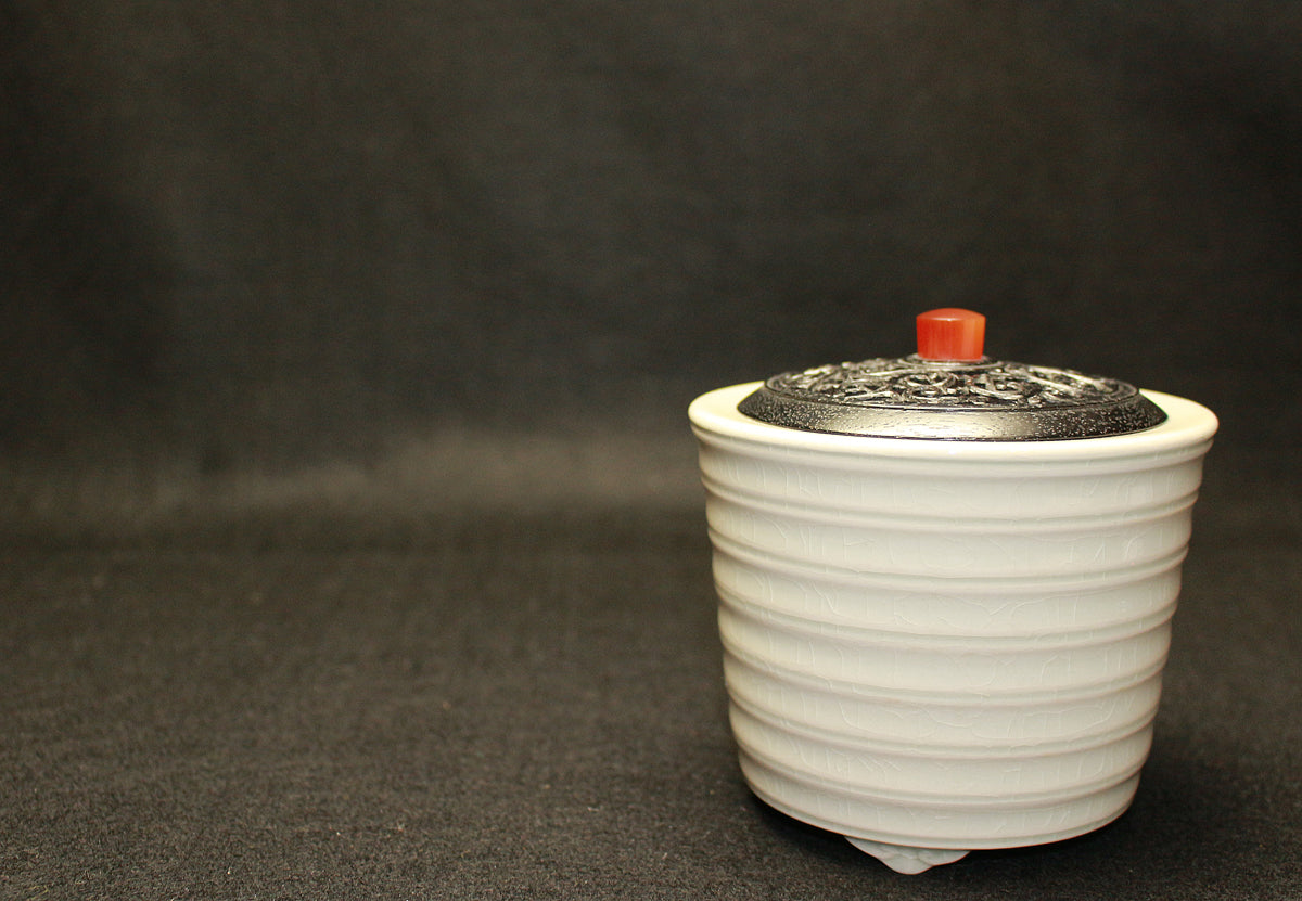 26191　帝室技芸員　陶聖 板谷波山　氷華磁香爐（東美鑑定書付属）　 ITAYA　Hazan