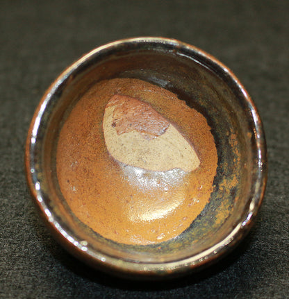 26187　人間国宝　 金重陶陽    柿釉酒盃　於 布蛙（ハワイ）大学　KANESHIGE Toyo