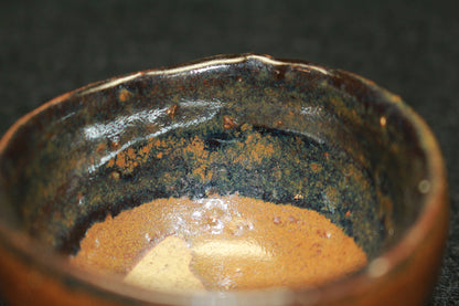 26187　人間国宝　 金重陶陽    柿釉酒盃　於 布蛙（ハワイ）大学　KANESHIGE Toyo
