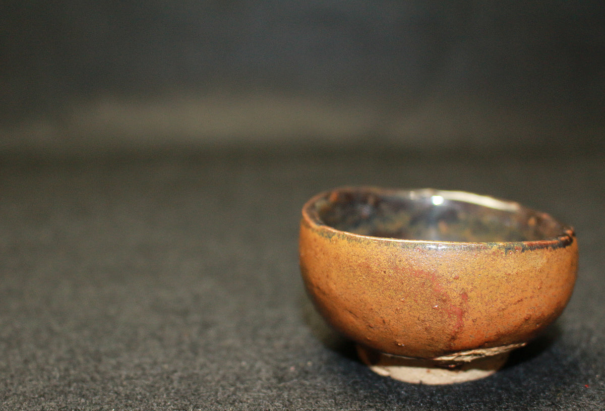 26187　人間国宝　 金重陶陽    柿釉酒盃　於 布蛙（ハワイ）大学　KANESHIGE Toyo