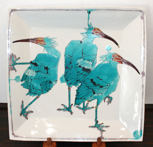 26190	武腰潤	鴇（トキ）の絵皿　（「昔日」2002年日本伝統工芸展　朝日新聞社賞受賞）　TAKEGOSHI  Jun