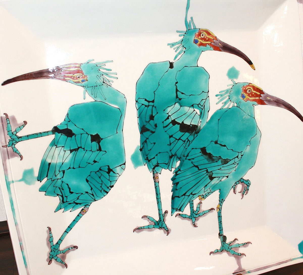26190 武腰潤 鴇（トキ）の絵皿 （「昔日」2002年日本伝統工芸展 朝日