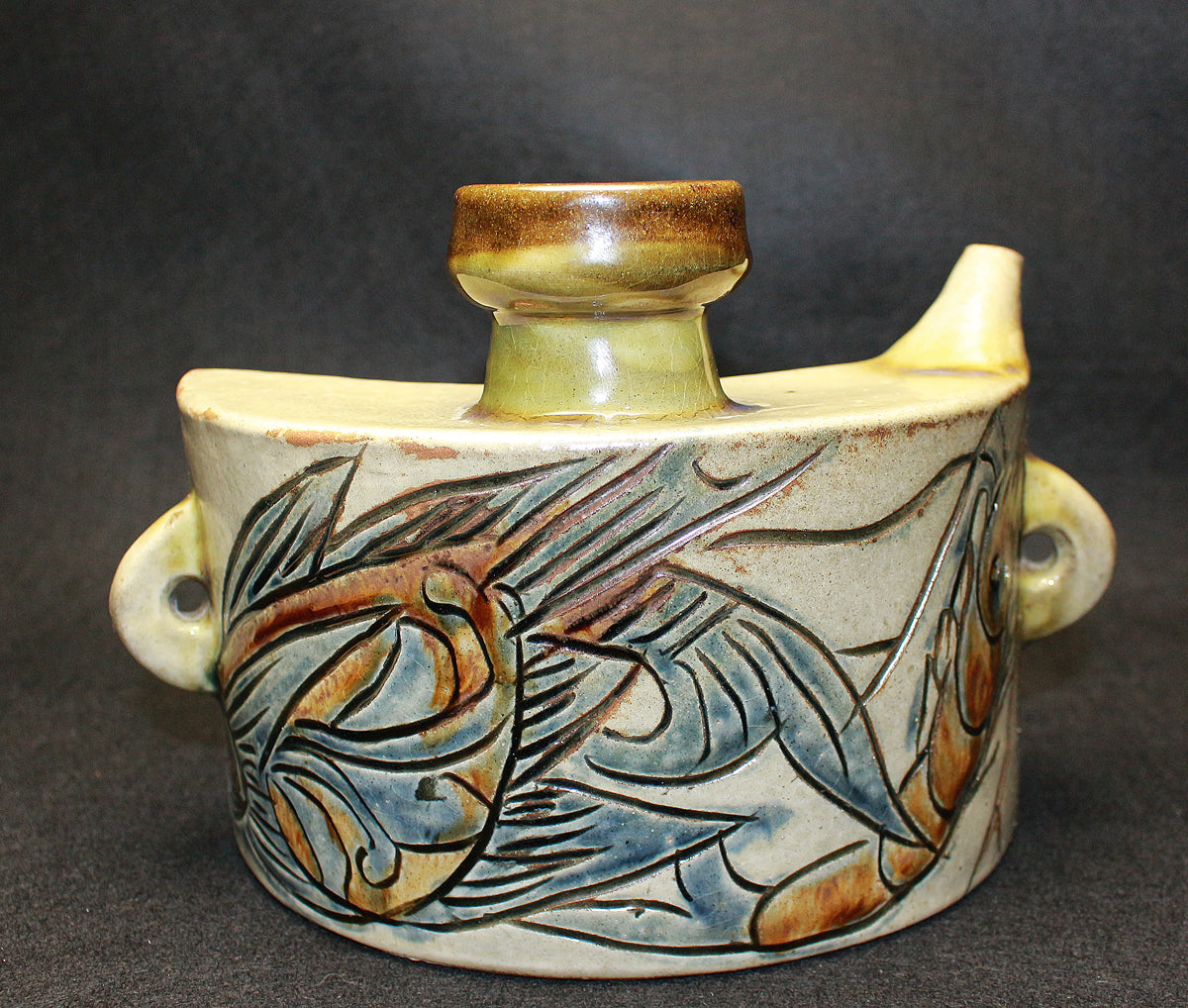 26229 Living National Treasure Jiro Kinjo, Shrimp and Fish Design Vase